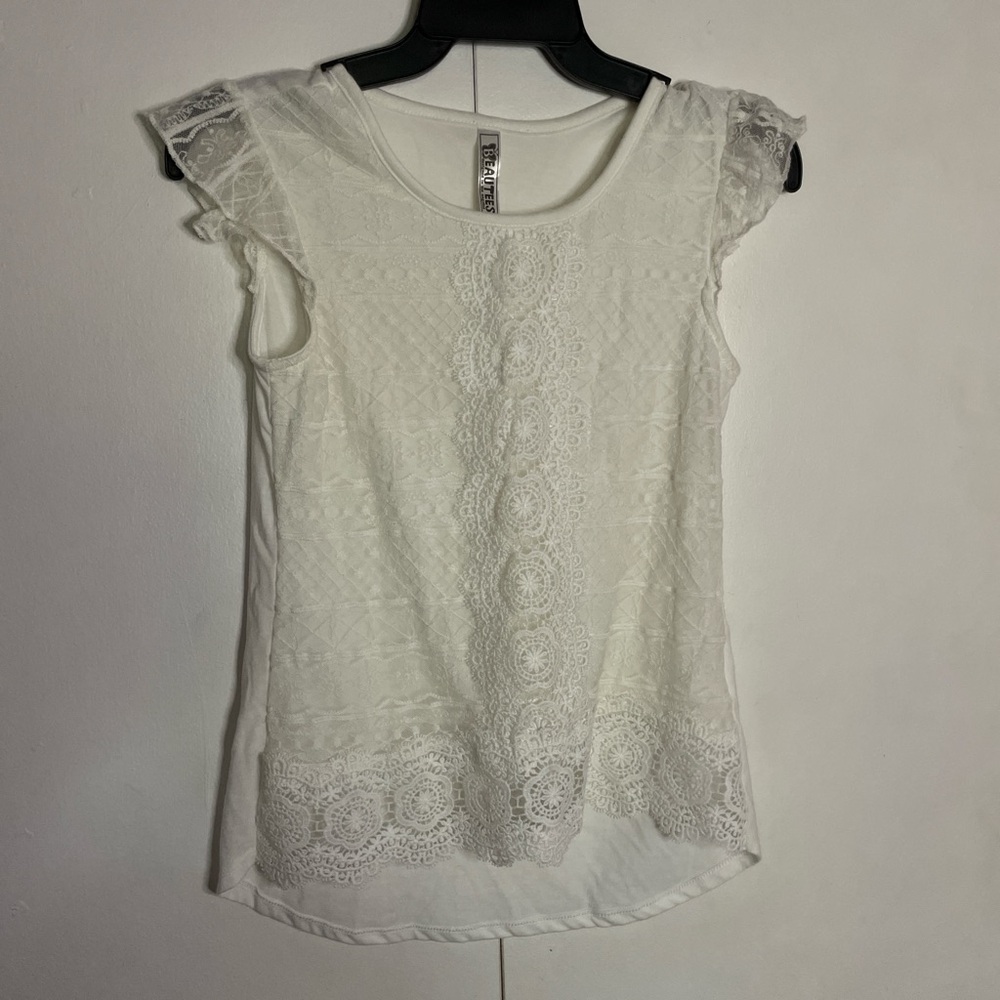 Beautees White Lace Cap Sleeve Blouse